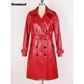 Nerazzurri-Manteau Long en Cuir PU pour Femme Imprimé Crocodile Rouge Brcorporelle Dur