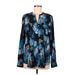 Calvin Klein Long Sleeve Blouse: Blue Batik Tops - Women's Size Medium