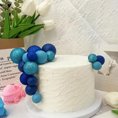 Set/15pcs, Blue Series Foam Ball Cake Decoration Paper Cups Cake Decoration Ball Color Decoration Ball Cake Topper Paper Is Suitable For Birthday Party Wedding Decoration Supplies, Etc