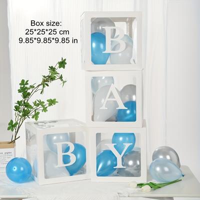 TEMU Set/4pcs, 9.85 Inch Baby Boxes With Letters For Baby Shower White Clear Block Box Transparent Balloon Boxes Birthday Party Decoration Gender Reveal Gift Box (excluding Balloons)