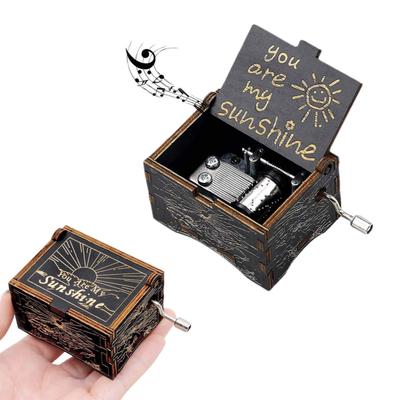 Hand Crank Laser Engraved Vintage Wooden Music Box, Music Gift For Wedding Valentine's Day Christmas Birthday, Plays You Are My Sunshine