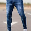 Slim Fit Ripped Tapered Jeans, Men's Casual Street Style Distressed Mid Stretch Denim Pants For Spring Summer