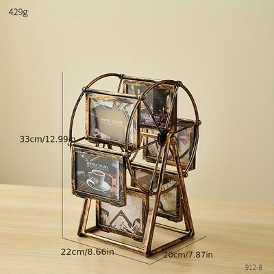 TEMU 1pc Vintage Rotating Wheel Picture Frame, Desktop Family Tree Picture Frame, Rotating Wooden Horse Picture Frame Home Decor Christmas Birthday Gift Image