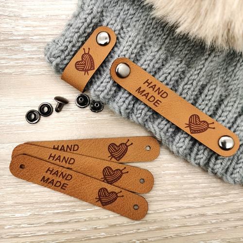 10pcs Handmade Tag, Heart, With 10pcs Sets Of Nails, Leather Tag, Crochet Tag, Leather Tag For Handmade Products, Handmade Tag, Beanie Tag