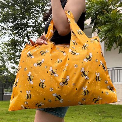 TEMU Large Capacity Portable Shopping Bag Lightweight Cartoon Pattern Foldable Handbag For Daily Shopping, Traveling Image