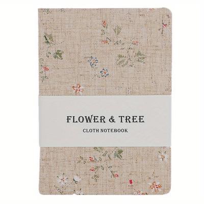 TEMU Floral & Tree Print Linen Cover Notebook - Hardcover College Ruled Journal With Pocket - Blank Diary For Collectors - Multiple Colors Image