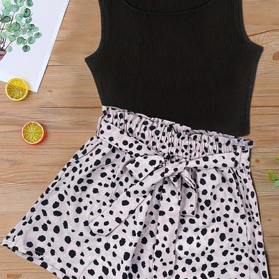 TEMU Casual Two-piece Shorts Set, Tank Top & Dalmatian Print Shorts Outfits, Women's Clothing Image