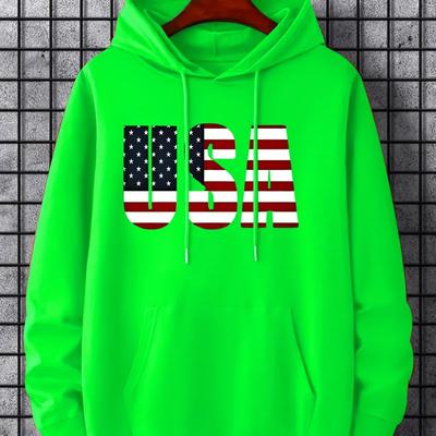 TEMU ''usa'' Flag Graphic Men's Fleece Casual Drawstring Hoodie Sweatshirt Long Sleeve Hooded Sweat Shirt With Pullover Hoodies With Pocket Image