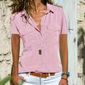Solid Button Front Shirt, Casual Turn Down Collar Short Sleeve Summer Shirt, Women's Clothing