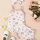 3pcs Baby Girls Floral Graphic Design Thin Strap Onesie & Shorts & Headband Set Clothes