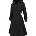 Plus Size Gothic Dress, Women's Plus Solid Long Sleeve Lace Up Side Drawstring Hooded Sweatshirt Dress