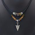 1pc Stacked Pu Leather Rope Beaded Necklace, Vintage Layered Tribal Arrow Pendant Necklace For Men