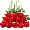 12pcs, Red Rose Artificial Flower, Realistic Single Stem Fake Silk Rose Bouquet For Wedding Party Home Hotel Office Decor (red)