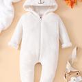 Newborn Baby Girls Boys Fleece Footie Snowsuit Winter Onesie Zipper Cartoon Bear Warmer Winter Hooded Romper