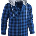 Drawstring Hooded Flannel Shirt, Men's Casual Various Colors Plaid Button Up Shirt For Spring Summer