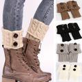 1 Pair Women's Button Decor Twist Knitted Leg Warmer, Comfortable Winter Warm Boots Cuffs