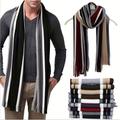 1pc Men's Soft Striped Tassel Faux Cashmere Scarf, Scarves For Winter
