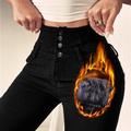 Fleece Liner Thick Skinny Jeans, Single Breasted Button Slim Fit Stretchy Tight Jeans, Women's Denim Jeans & Clothing
