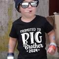 Boy's Promoted To Big Brother 2024 Print Creative Tee Tops Clothes For Kids Short Sleeve Crew Neck Casual Comfy Sports Shirt For Summer