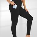 Solid Pocket Skinny Crop Leggings, Casual High Waist Stretchy Leggings, Women's Clothing