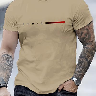 TEMU Creative Letter Print, Men's Graphic Neck T-shirt, Casual For Summer, Men's Clothing Tops For Daily Gym Workout Running Image
