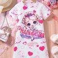 Sweet Princess & Heart Graphic Short Sleeve Dress For Girls Summer Gift