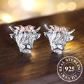 Unique 925 Sterling Silver Hypoallergenic Stud Earrings Creative Cow Head Design Personality Female Ear Decor