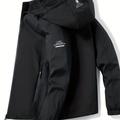 Men's Soft-shell Hooded Jacket, Casual Windproof & Waterproof Zip Up Detachable Hood Comfy Jacket For Outdoor