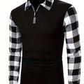 Retro Plaid Shirt, Men's Casual V-neck Pullover Long Sleeve Rugby Shirt For Winter Fall, Men's Clothing