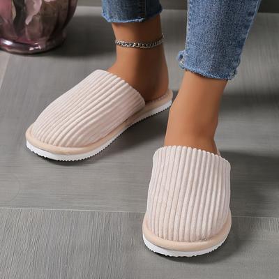 TEMU Solid Lined Slippers, Cozy & Warm Closed Toe Soft Sole Shoes, Indoor Fuzzy Floor Slippers Image