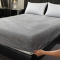 1pc Thickened Velvet Fitted Sheet For All Season, Soft Skin-friendly Warm Autumn And Winter Bedding Solid Color Mattress Protector, For Bedroom, Guest Room, With Deep Pocket, Fitted Bed Sheet Only