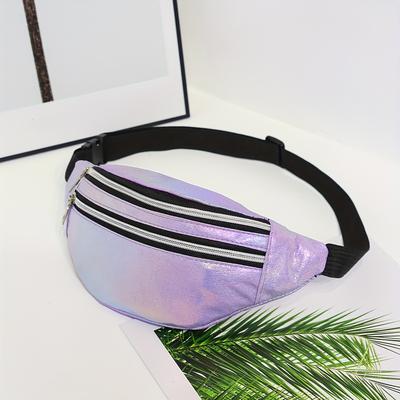TEMU Aerocandy Holographic Laser Rainbow Waist Bag - Colorful Gradient, Crossbody Chest Pack For Camping, Travel & Commuting - Portable Phone Pouch With Adjustable Strap, Backpack For Travel Image