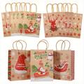8pcs Christmas Gift Bags, 8 Designs Christmas Kraft Paper Bags, 8.3x5.9x3.2 Inches With Handles Xmas Gift Bags, Suitable For Holiday Kraft Paper Gift Bags, Christmas Gift Bags, Party Gift Bags