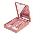 5pcs Professional Makeup Brush Set With Mirror And Portable Case - Perfect For Eye Shadow, Loose Powder, Blush, And Concealer - Ideal For Travel, Parties, And Gifts For Women And Girls
