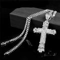 1pc Men's Fashion Jewelry 18k Gold Plated Rhinestone Easter Stainless Steel Cross Pendant Necklace Chain