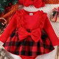 Cute Baby Girl Clothes Newborn Outfits, Infant Tutu Skirt Christmas Red Plaid Romper Dress Set Headband 2 Pieces 0-12 Months Newborn Girls