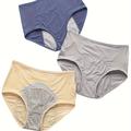 3 Pack Plus Size Period Panties Set, Women's Plus Solid High High Stretch Leakproof Period Panties 3 Piece Set