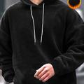 Men's Stylish Loose Fleece Solid Hoodie With Pockets, Casual Breathable Long Sleeve Hooded Sweatshirt For City Walk Street Hanging Outdoor Activities