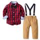 Baby Boys Gentleman Outfit Long Sleeve Bowtie Plaid Shirt & Suspender Pants Set Kids Clothes