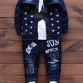 3pcs Baby Boy's Cowboy Denim Outfit, Tassel Denim Jacket & Star Pattern Long Sleeve Top & Jeans Set, Baby's Clothing, As Gift