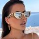 Cat Eye Fashion Sunglasses For Women Men Mirror Lens Chain Charm Glasses For Summer Beach Party