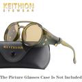 Keithion Glacier Windproof Mountaineering Steampunk Style Round Vintage Glasses, Retro Eyewear For Men Women With Leather Side Goggles, Cycling Riding Biking Moto Glasses