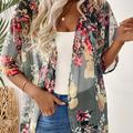 Random Print Beach Cover Up, Open Front Loose Casual Vacation Top For Summer & Spring, Women's Clothing