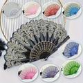 Bronzing Flower Pattern Folding Fan Chinese Style Silky Fan Ancient Costume Accessories Dance Performance Props