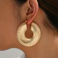 Golden Flower Pattern Hoop Earrings Retro Classic Style Alloy Jewelry Creative Female Gift Daily Casual