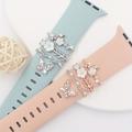 4pcs Butterfly Flower Watchband Ring Loops Nails Studs, Cute Rhinestone Watch Strap Charms Decorations For Iwatch Watchband