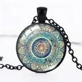 Boho Style Pendant Necklace Boho Flower Pattern In Bronze Pendant With Link Chain Charm Necklace