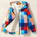 Girls Thick Fleece Warm Colorful Plaid Zipper Hooded Jacket Coat, Kids Clothing For Winter/ Fall, Gift Idea