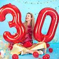 1pcs 40inch(about 101.6cm) Large Red Number 0-9 Balloons Large Number Polyester Film Foil Helium Balloons For Birthday Party Graduation Wedding Anniversary Baby Shower Supplies Easter Gift