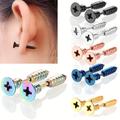 1pair Stainless Steel Shape Stud Earrings For Men, Creative Stud Cross Stainless Steel Men's Stud Earrings